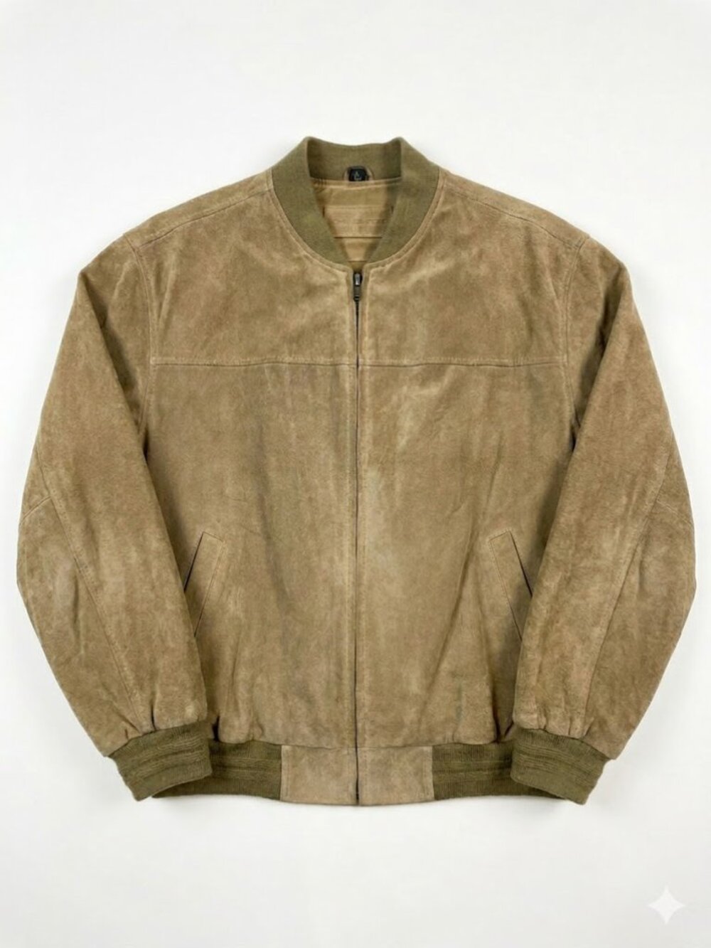 John Ashford Tan Suede Leather Quilted Bomber Jacket L MA-1 Style
